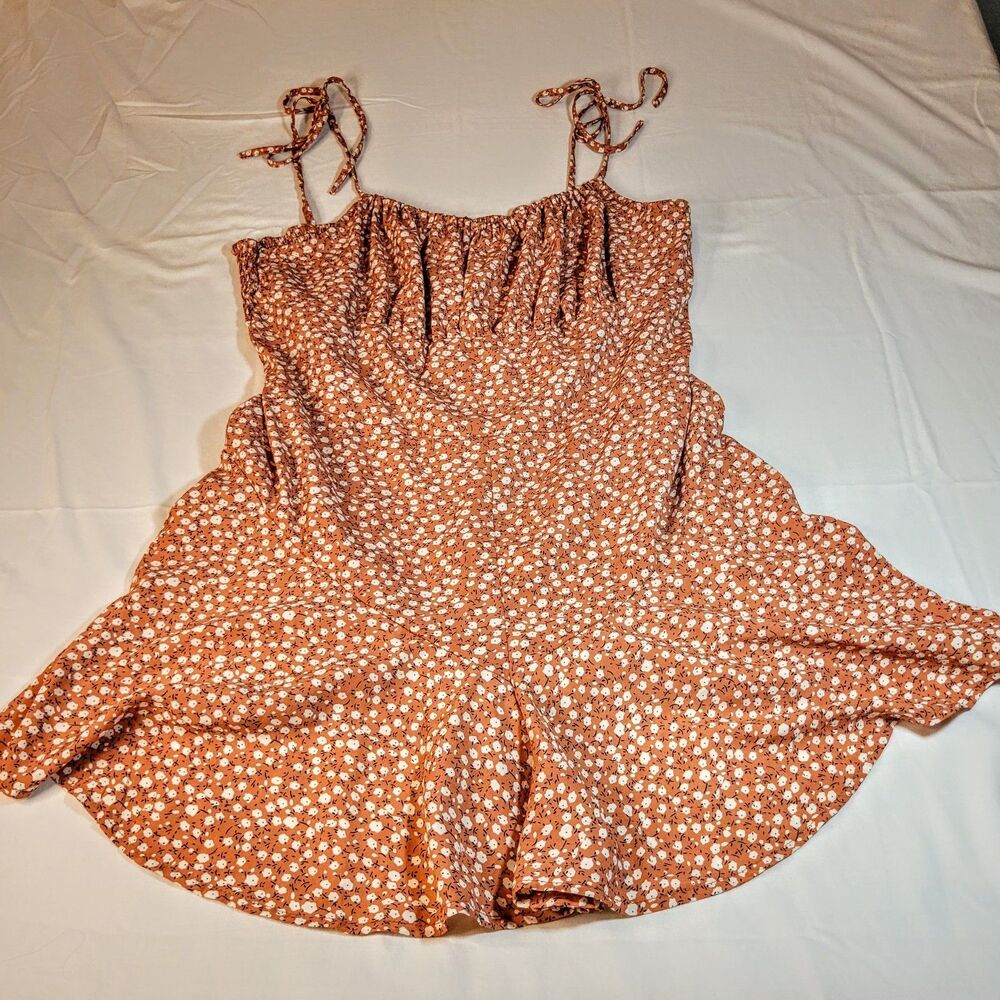 Unbranded L Boho Floral Wide Leg Romper Dress Women Rust Orange Polyester Blend